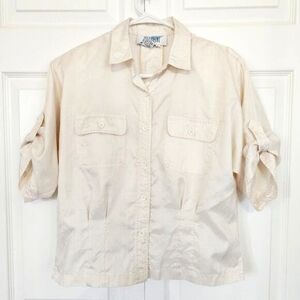Josephine Petites Vintage 80s Button Down Shirt 8 Pockets Safari Ivory Office‎